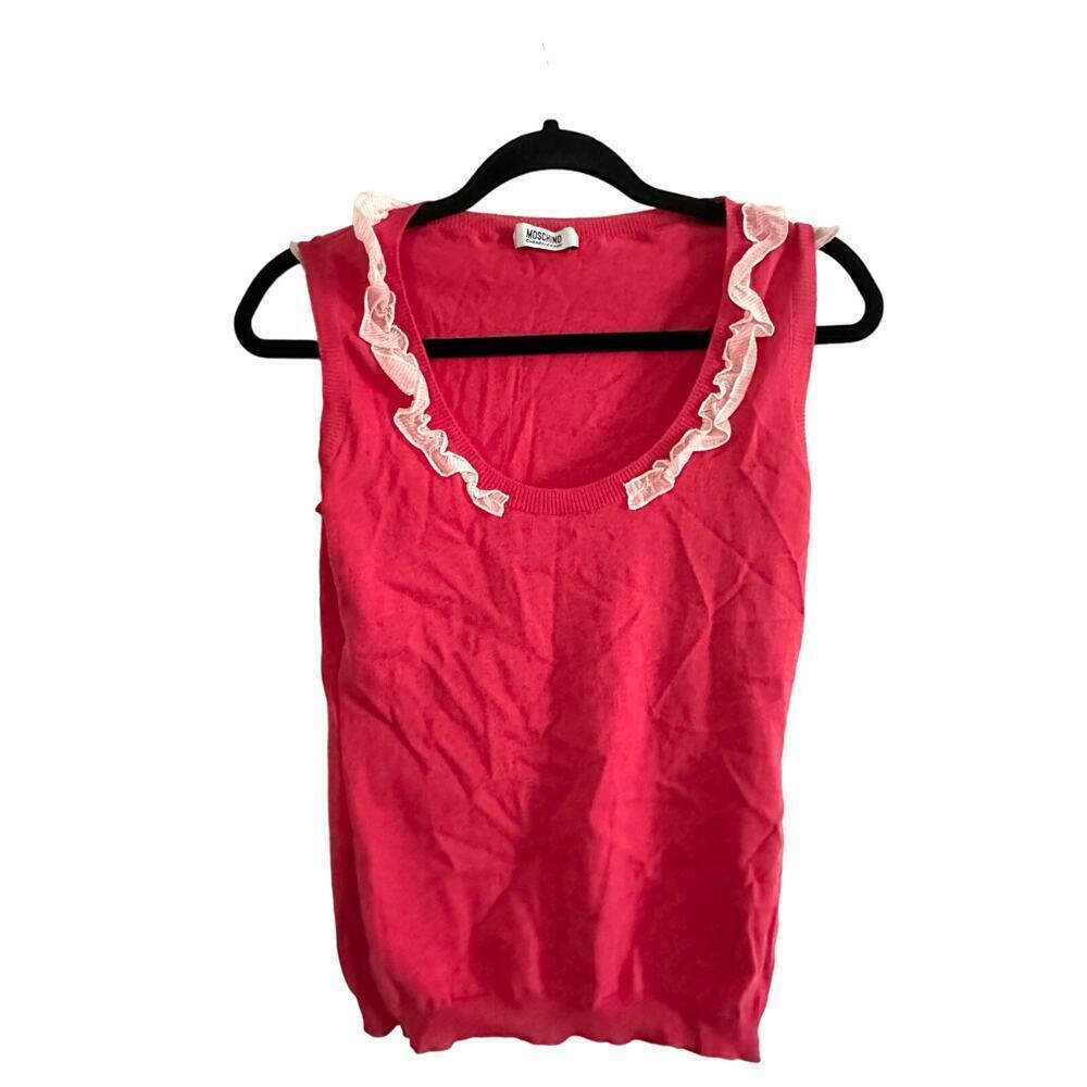 MOSCHINO Cheap And Chic Pink Ruffle Sleeveless Knit Top Sweater Vest - Sz 6